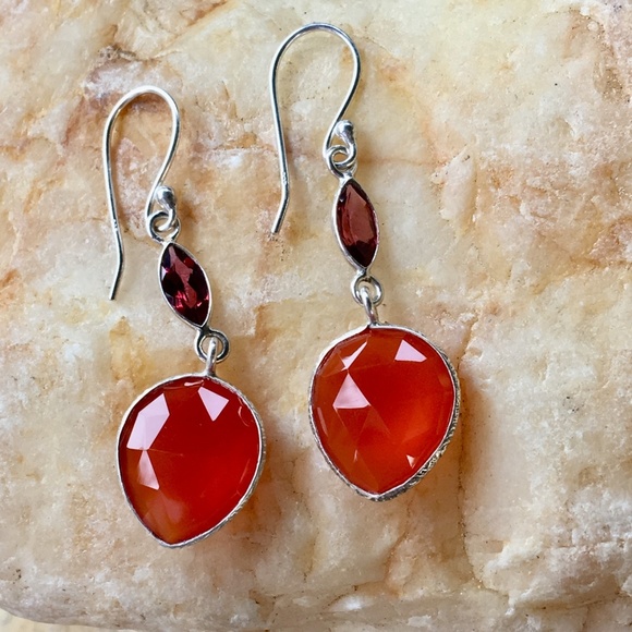 Carnelian and garnet 925 sterling silver earrings - Picture 1 of 5